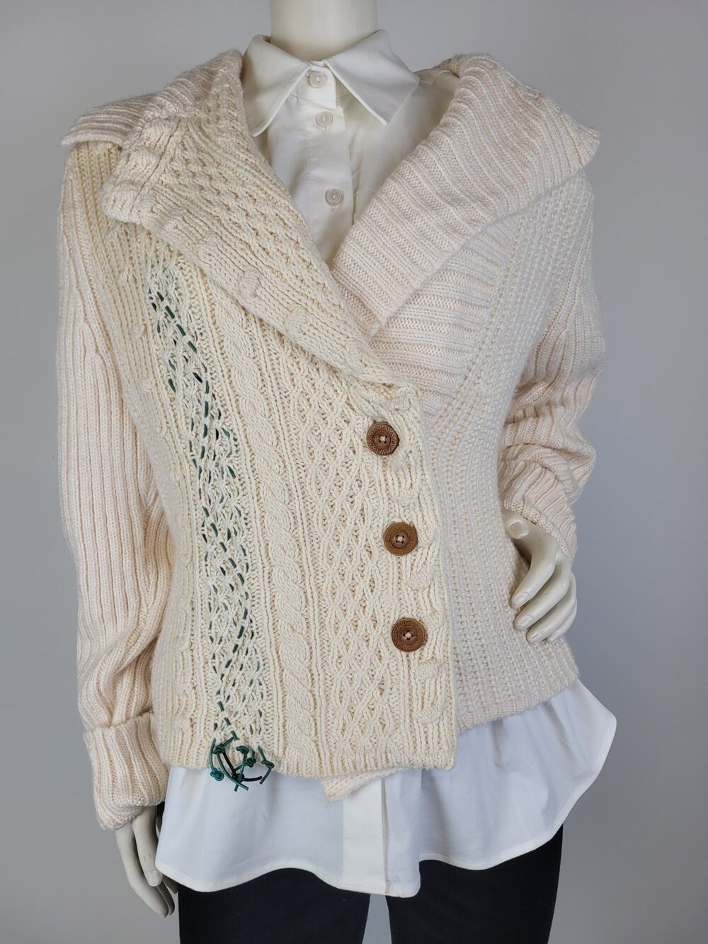 Anthropologie Rosie Neira Cream Cable Knit Cardigan Sweater Women's Sz XL NWT